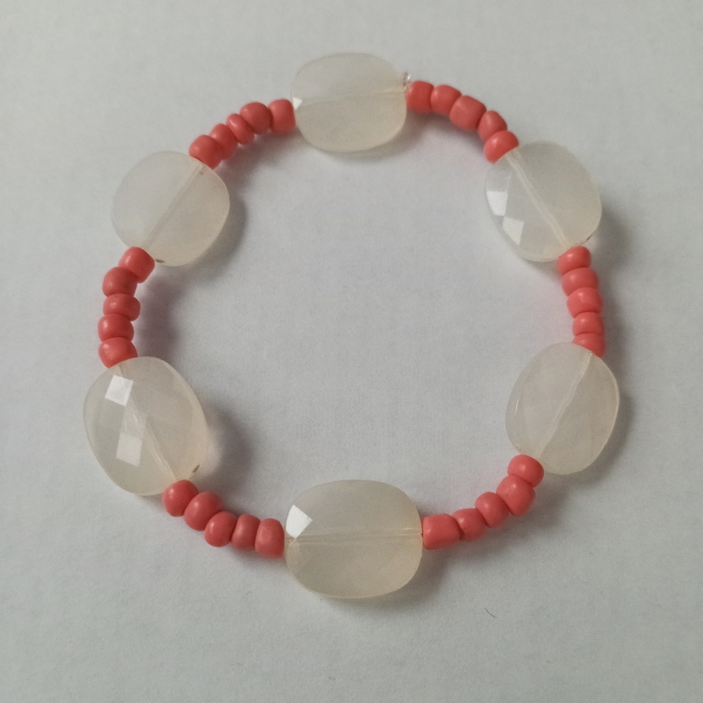 Hand crafted coral beaded bracelet with pastel crystals New